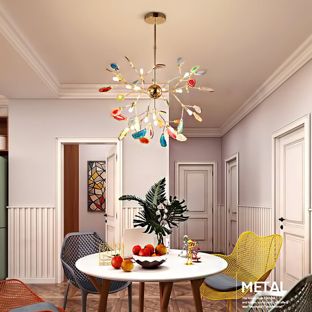 Multicolor Crystal Branch Chandelier in Gold Finish