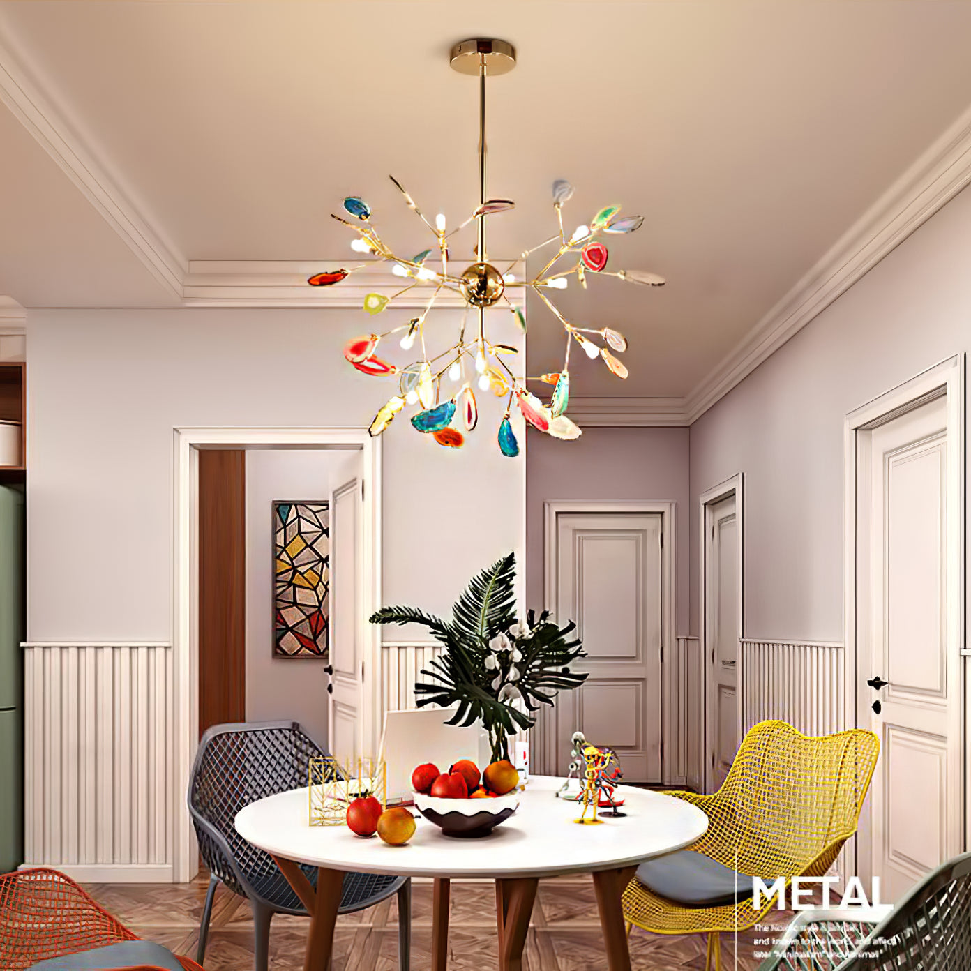 Multicolor Crystal Branch Chandelier in Gold Finish