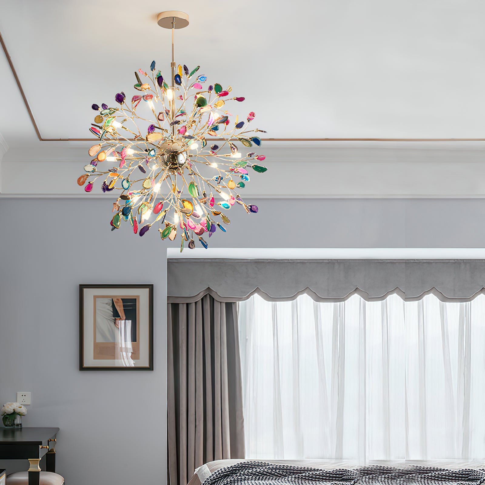 Multicolor Crystal Branch Chandelier in Gold Finish