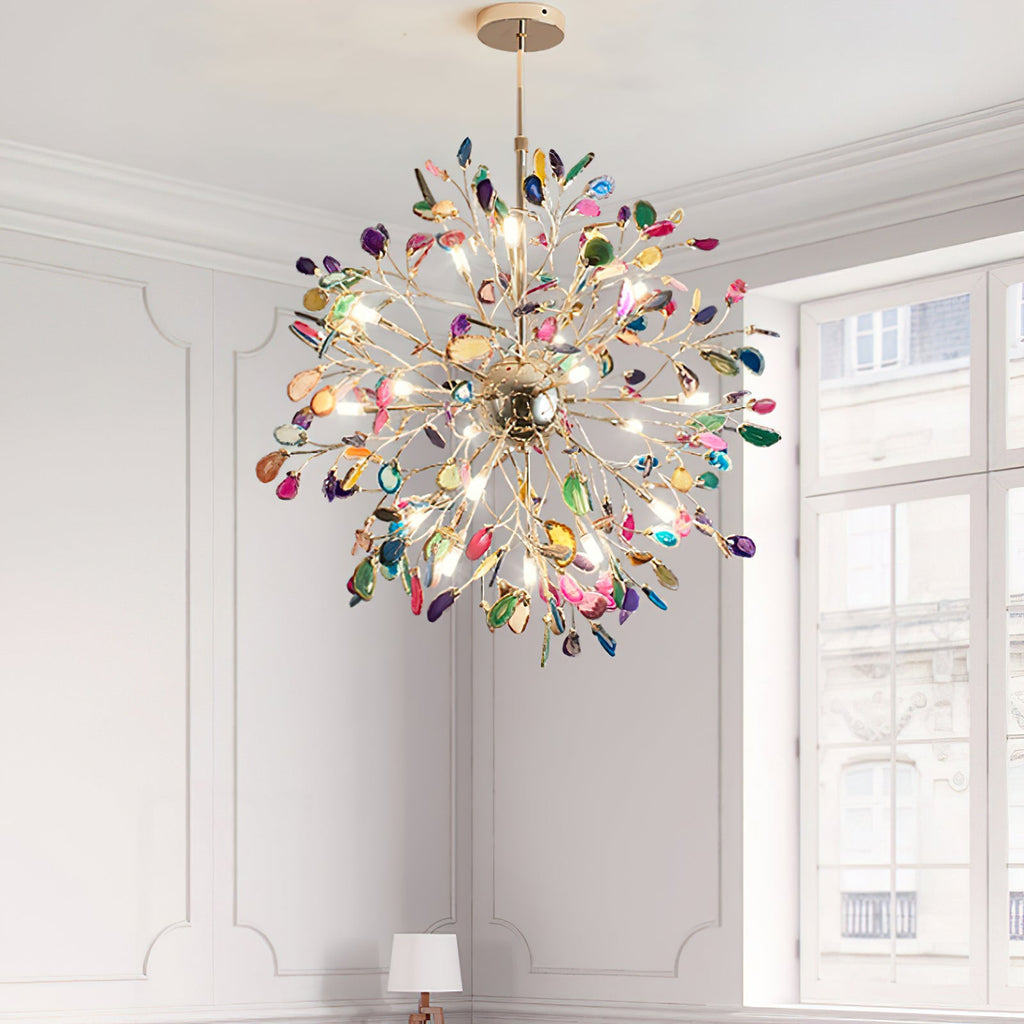 Multicolor Crystal Branch Chandelier in Gold Finish
