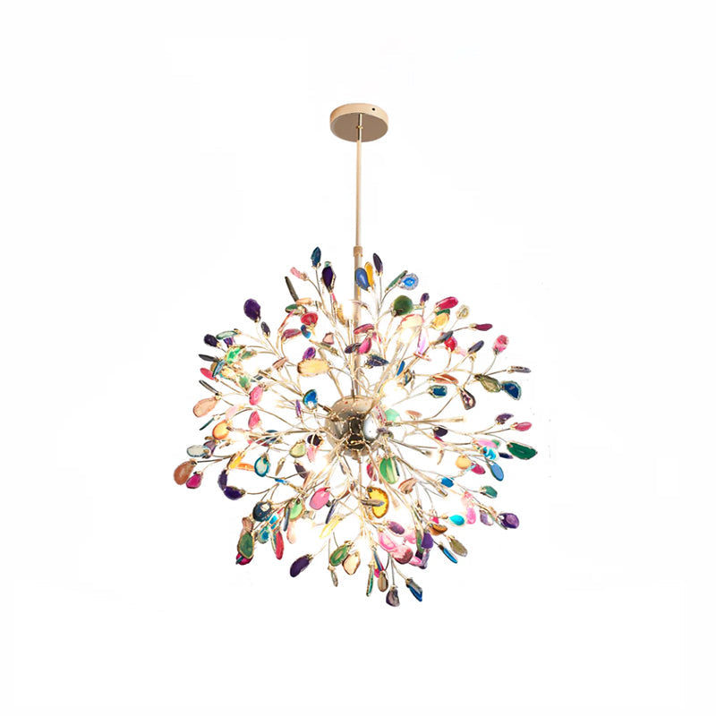 Multicolor Crystal Branch Chandelier in Gold Finish