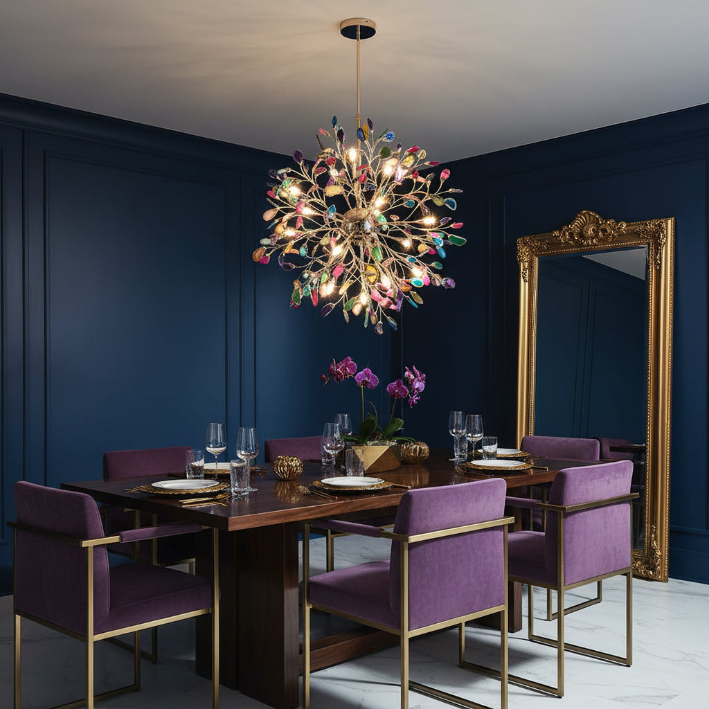 Multicolor Crystal Branch Chandelier in Gold Finish