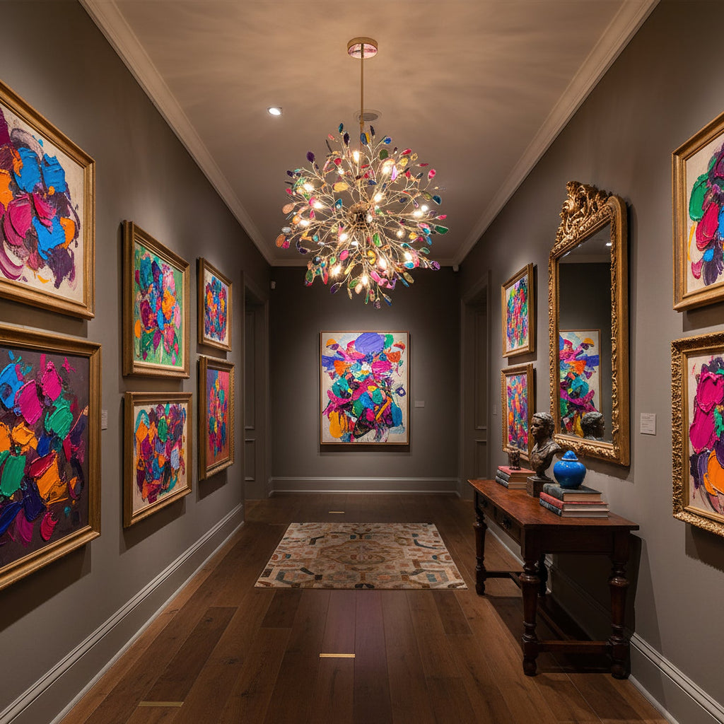 Multicolor Crystal Branch Chandelier in Gold Finish