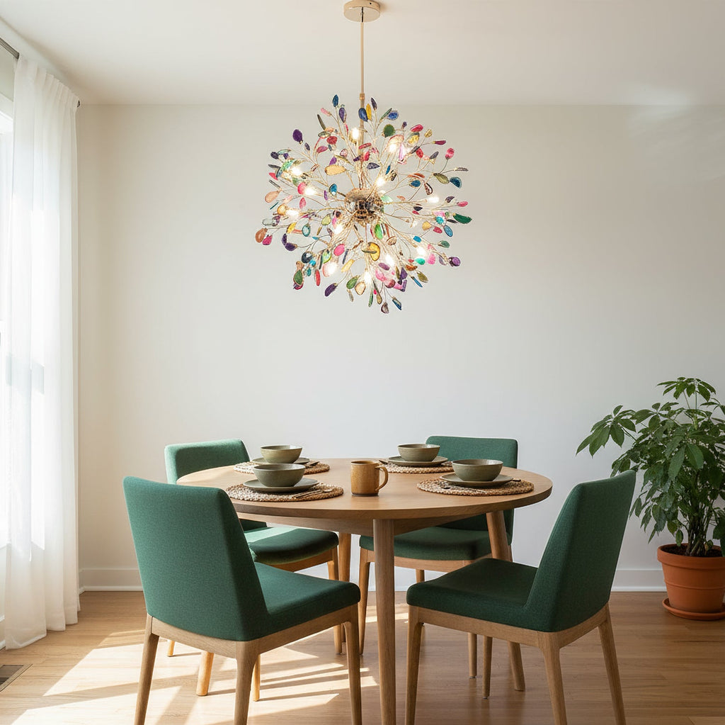 Multicolor Crystal Branch Chandelier in Gold Finish