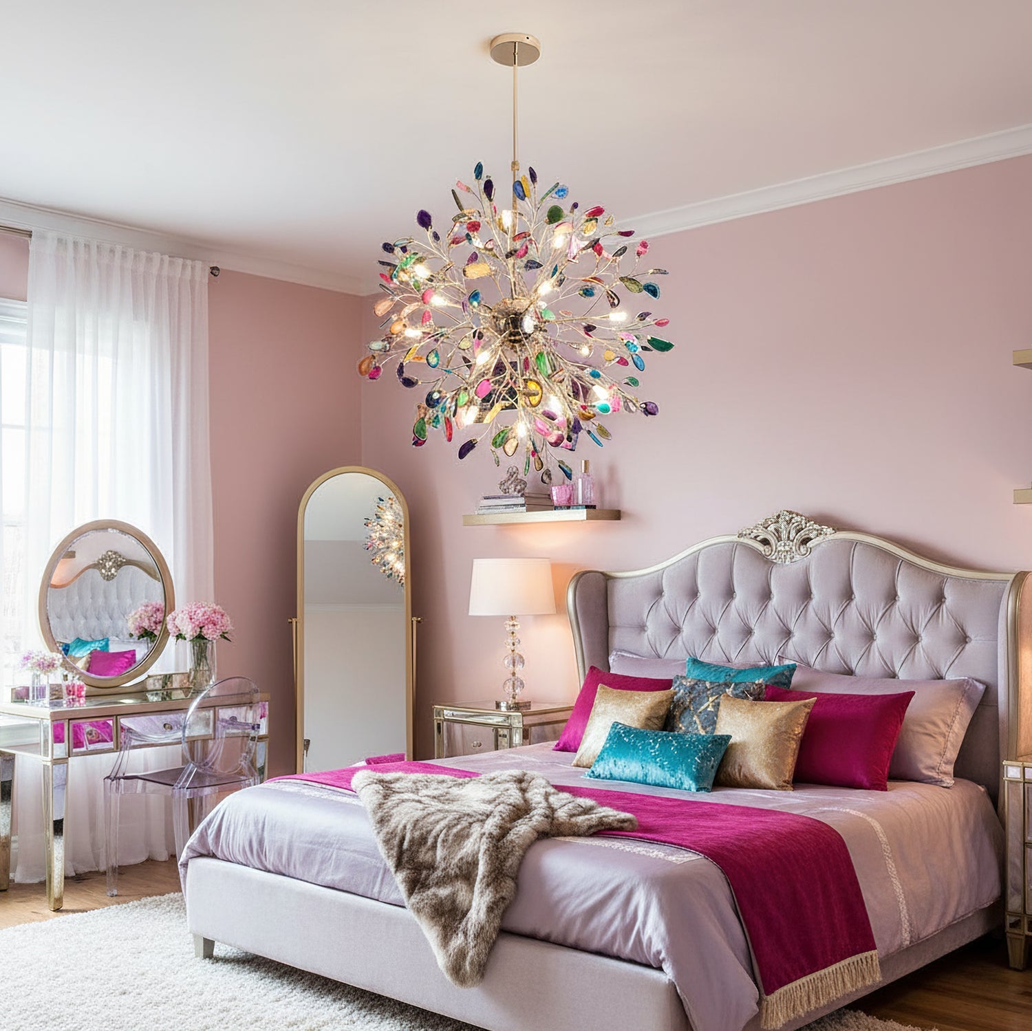 Multicolor Crystal Branch Chandelier in Gold Finish