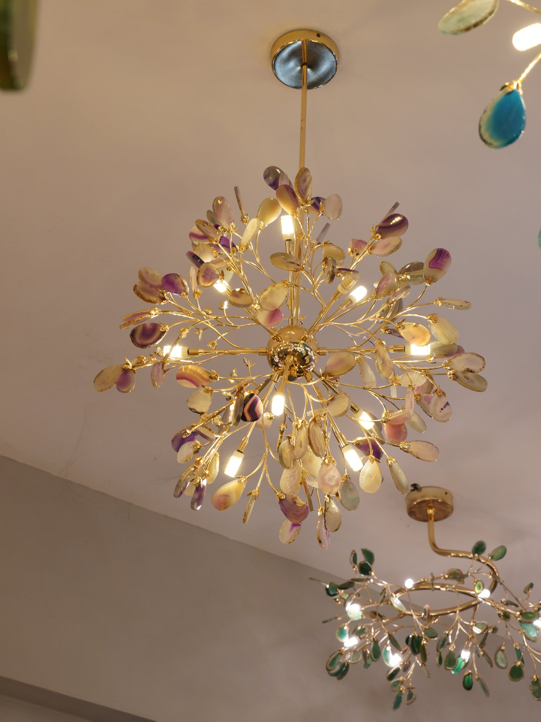 Multicolor Crystal Branch Chandelier in Gold Finish