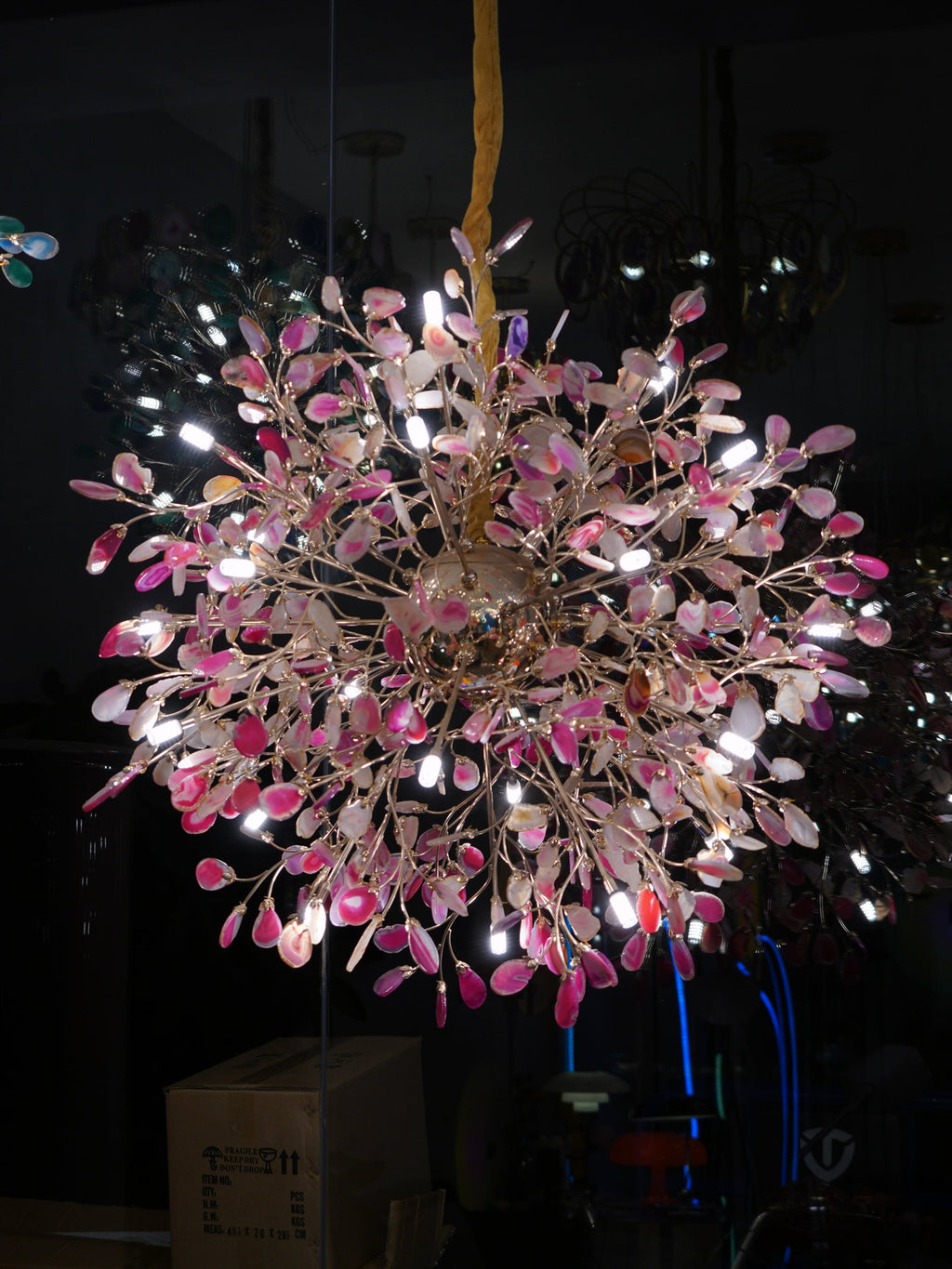 Multicolor Crystal Branch Chandelier in Gold Finish