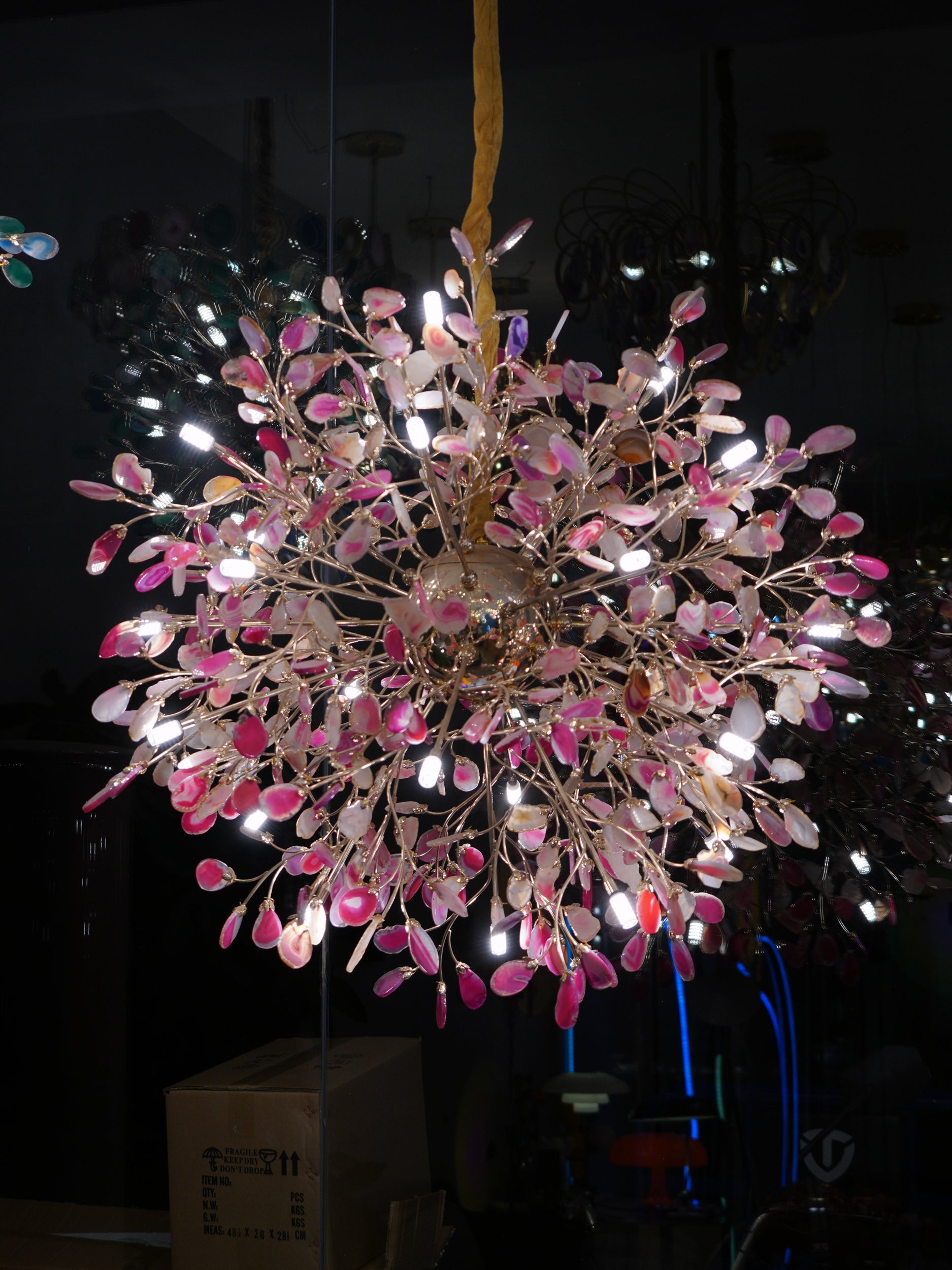 Multicolor Crystal Branch Chandelier in Gold Finish