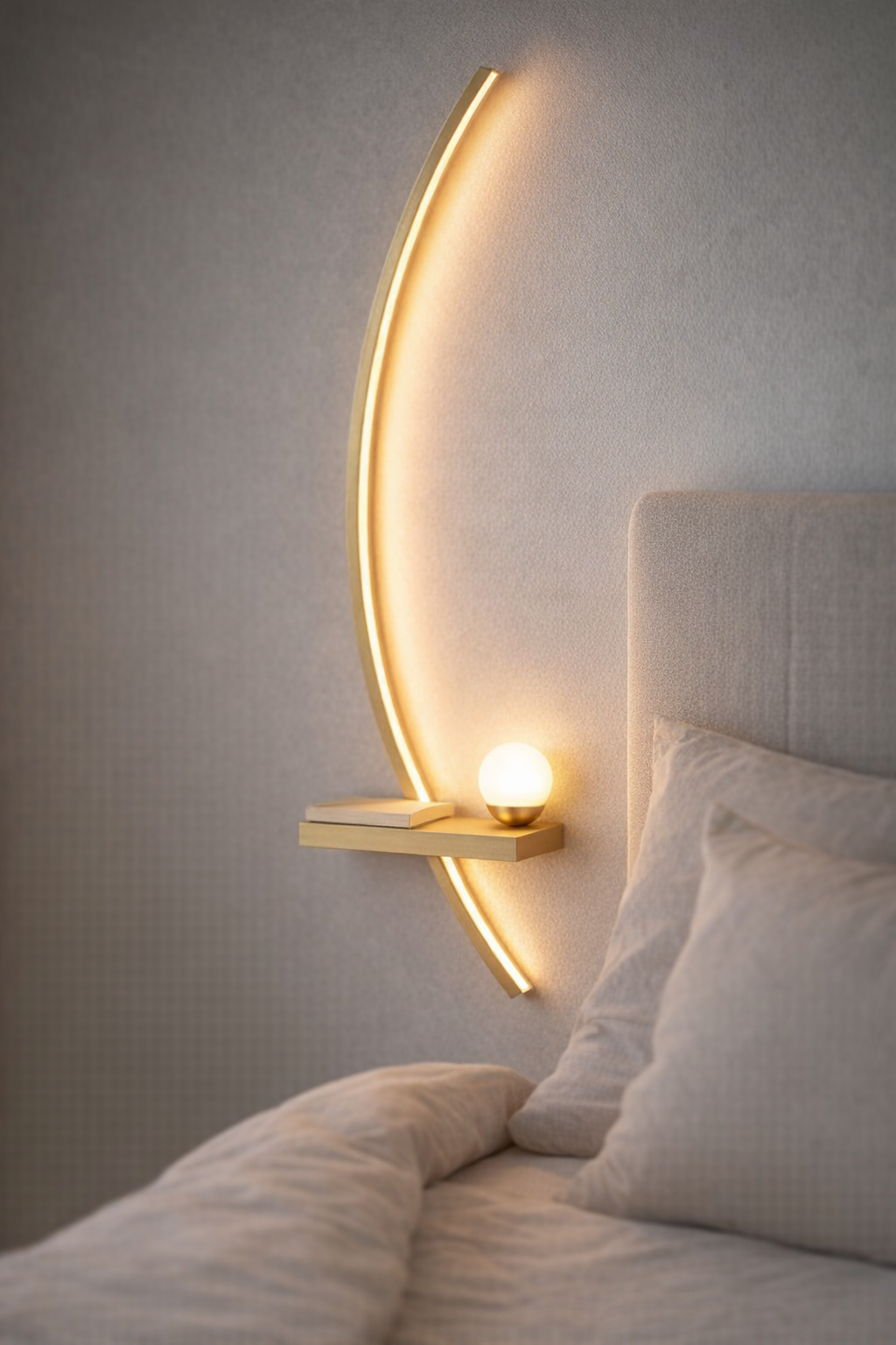 Modern Curved LED Wall Sconce – Left / Right Bedside Light (55cm / 85cm)