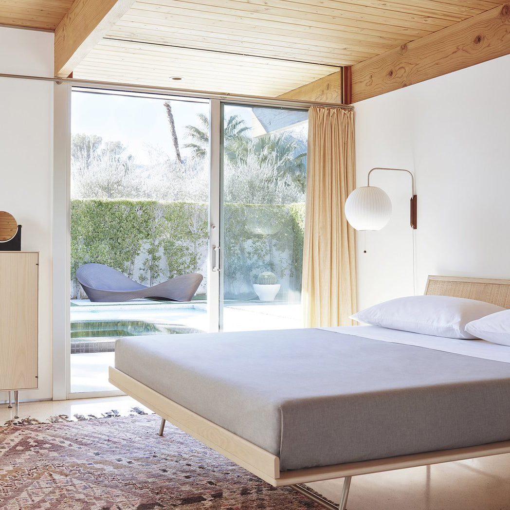 Mid-Century Plug-In Wall Light with Ribbed Shade and Wooden Backplate