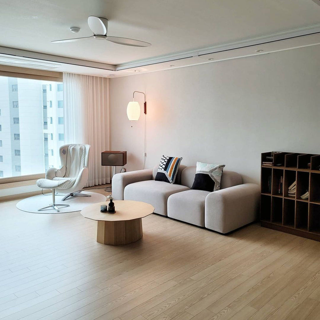 Mid-Century Plug-In Wall Light with Ribbed Shade and Wooden Backplate