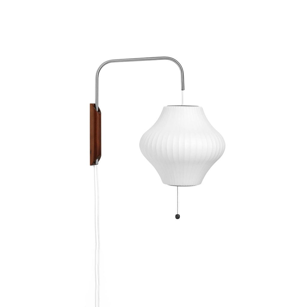 Mid-Century Plug-In Wall Light with Ribbed Shade and Wooden Backplate