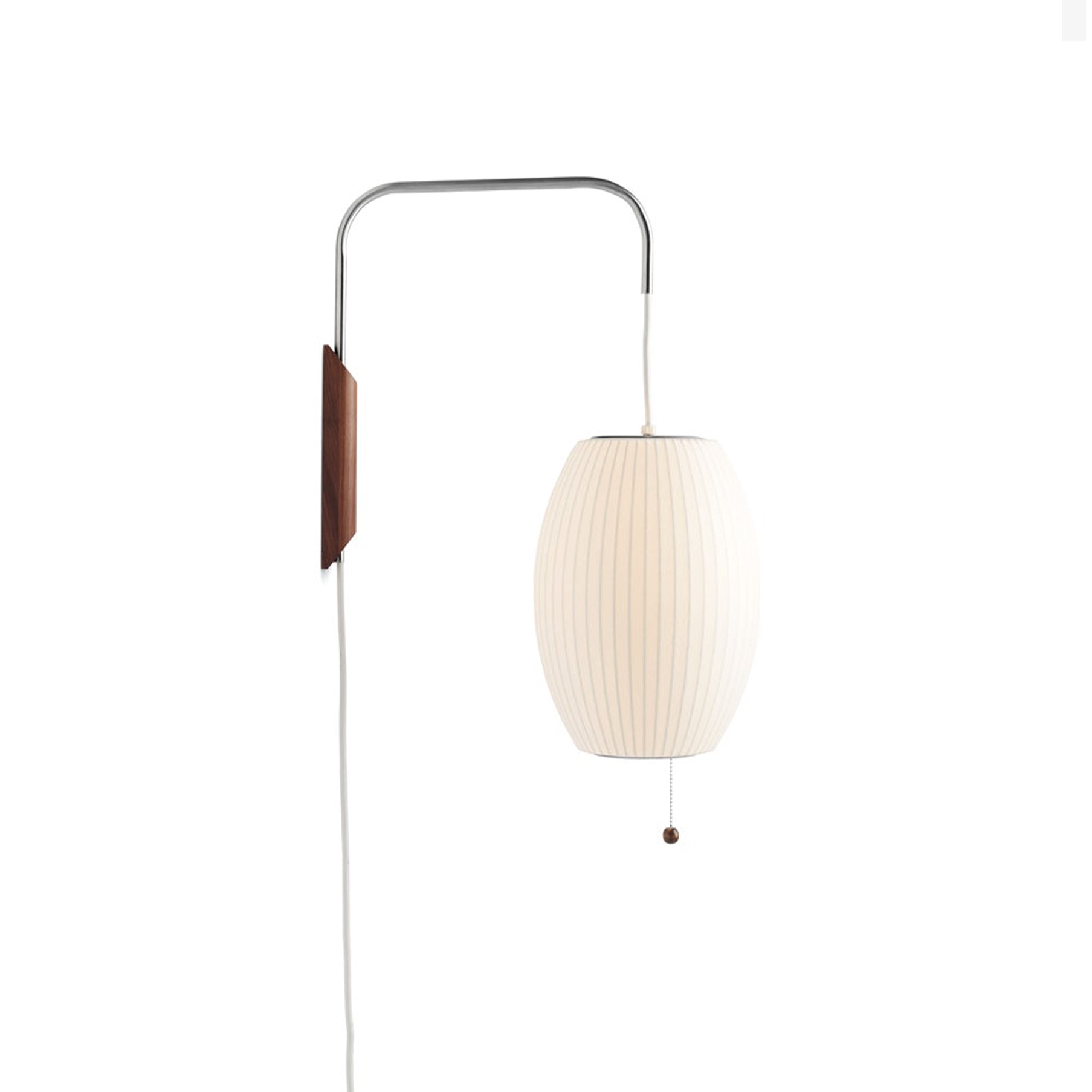 Mid-Century Plug-In Wall Light with Ribbed Shade and Wooden Backplate