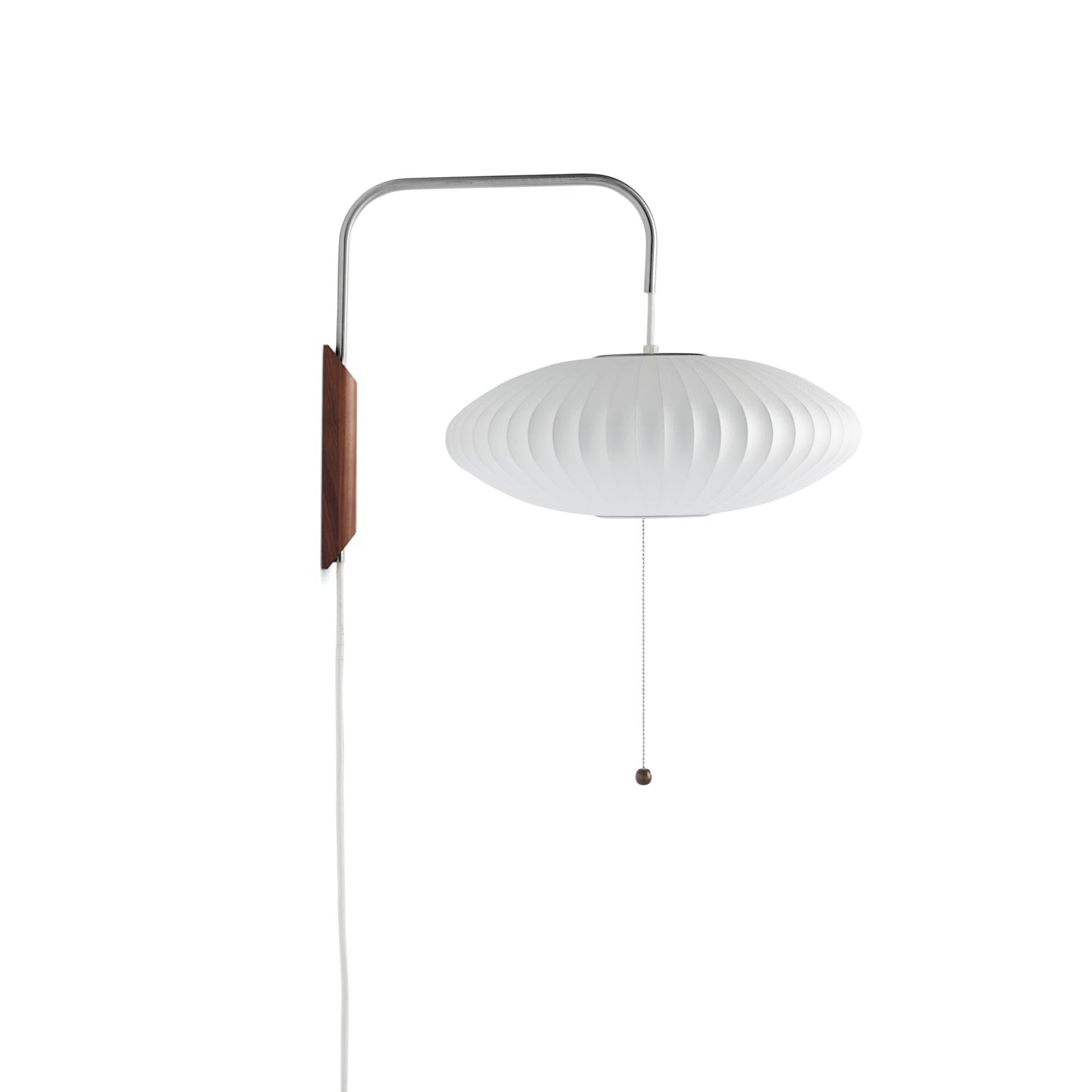 Mid-Century Plug-In Wall Light with Ribbed Shade and Wooden Backplate