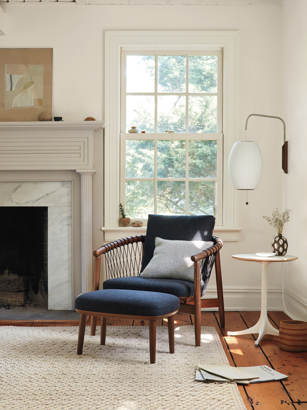 Mid-Century Plug-In Wall Light with Ribbed Shade and Wooden Backplate