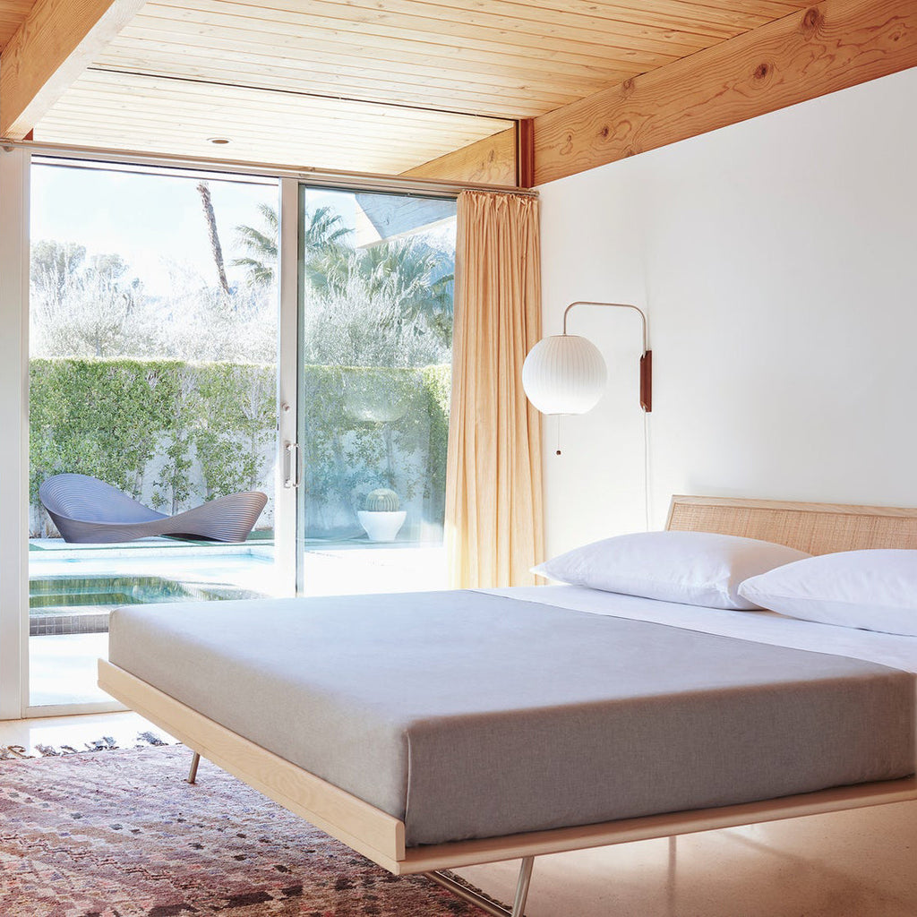 Mid-Century Plug-In Wall Light with Ribbed Shade and Wooden Backplate