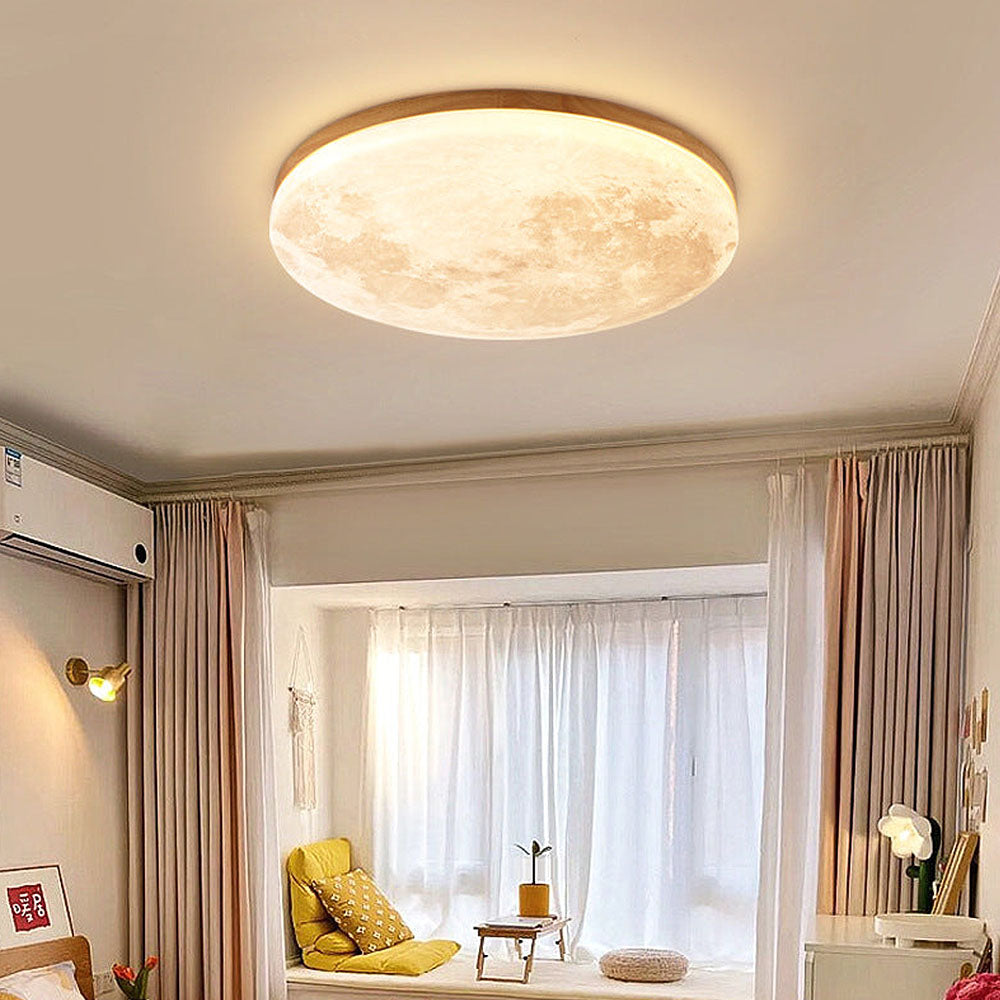 Modern Moon Flush Mount Ceiling Light in White Finish
