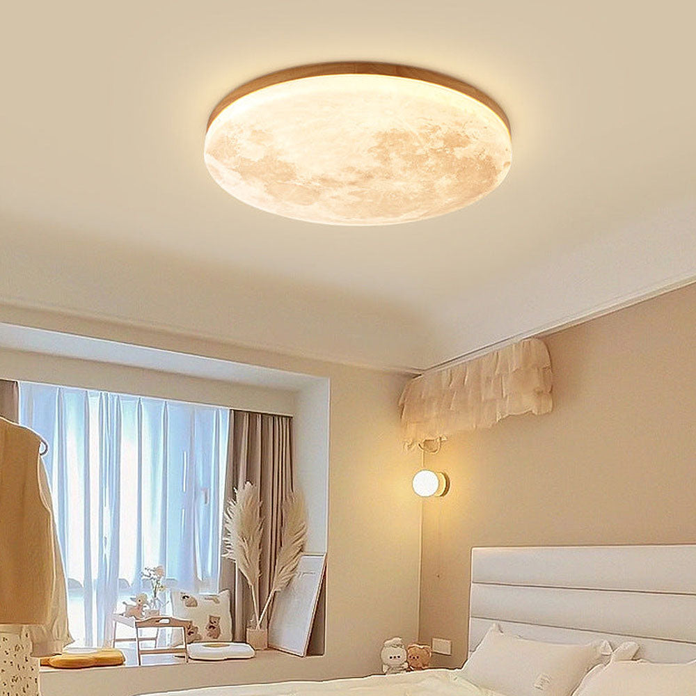 Modern Moon Flush Mount Ceiling Light in White Finish