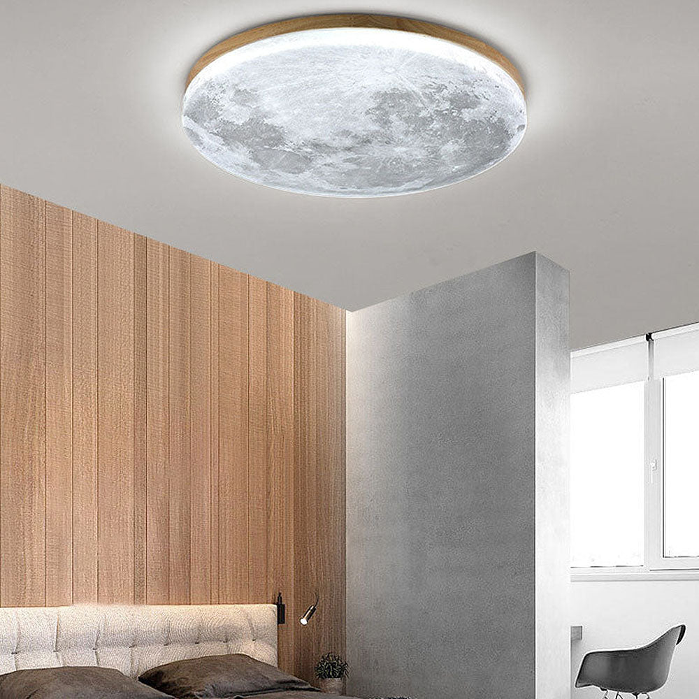 Modern Moon Flush Mount Ceiling Light in White Finish