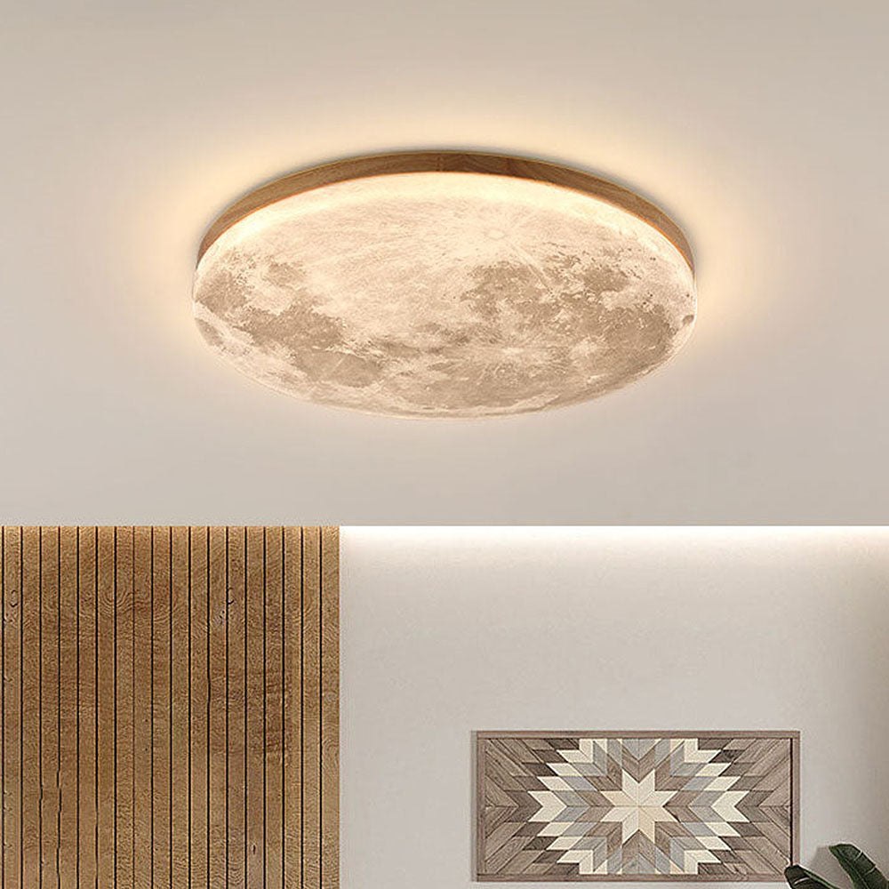 Modern Moon Flush Mount Ceiling Light in White Finish