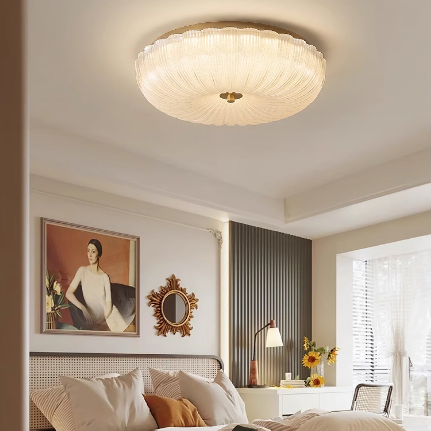 Ripple Glass Flush Mount Ceiling Light – Textured LED Halo Fixture