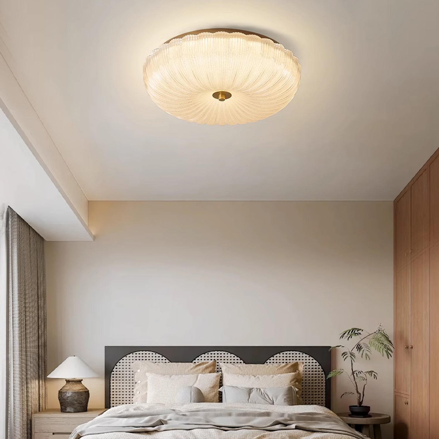 Ripple Glass Flush Mount Ceiling Light – Textured LED Halo Fixture