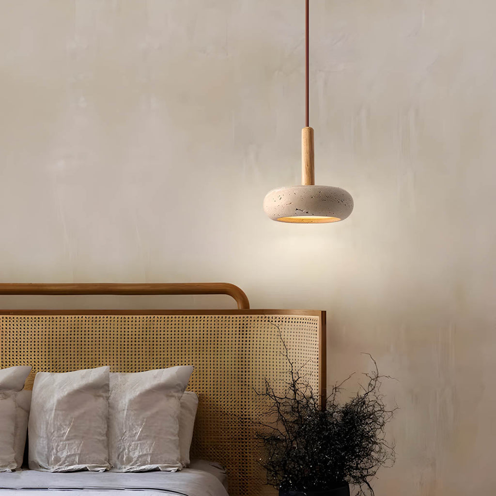 Travertine Stone Pendant Light – Modern Minimalist Hanging Lamp