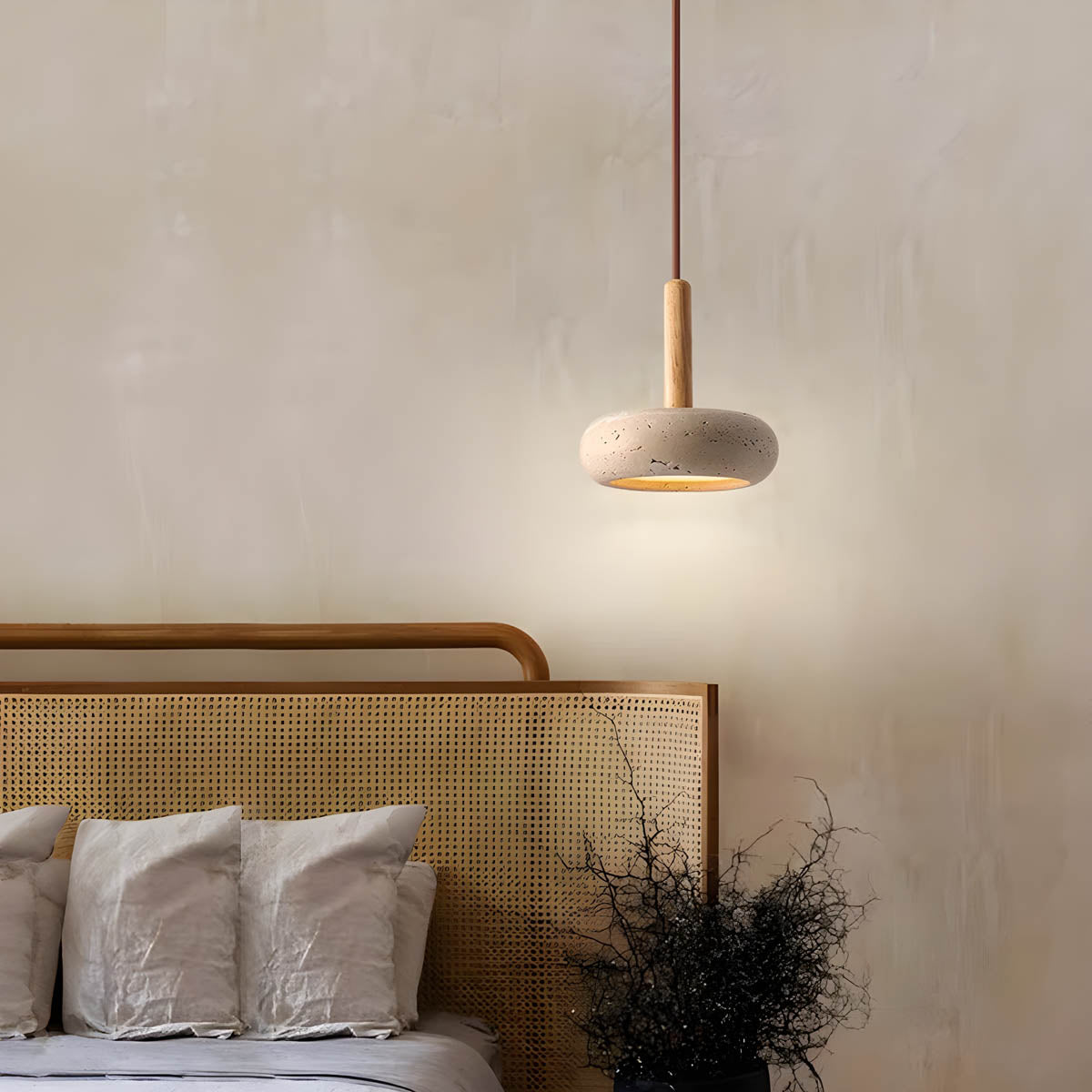 Travertine Stone Pendant Light – Modern Minimalist Hanging Lamp