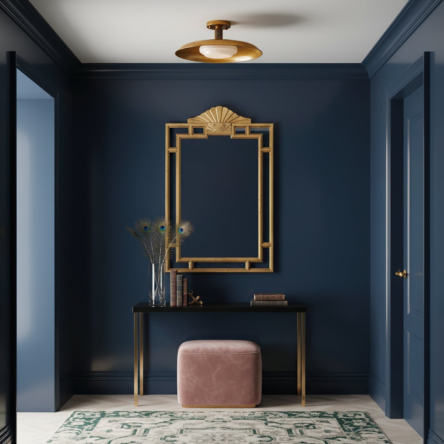 Oscar Flush Mount Ceiling Light in Antique Gold or Nickel with Opal Glass Diffuser