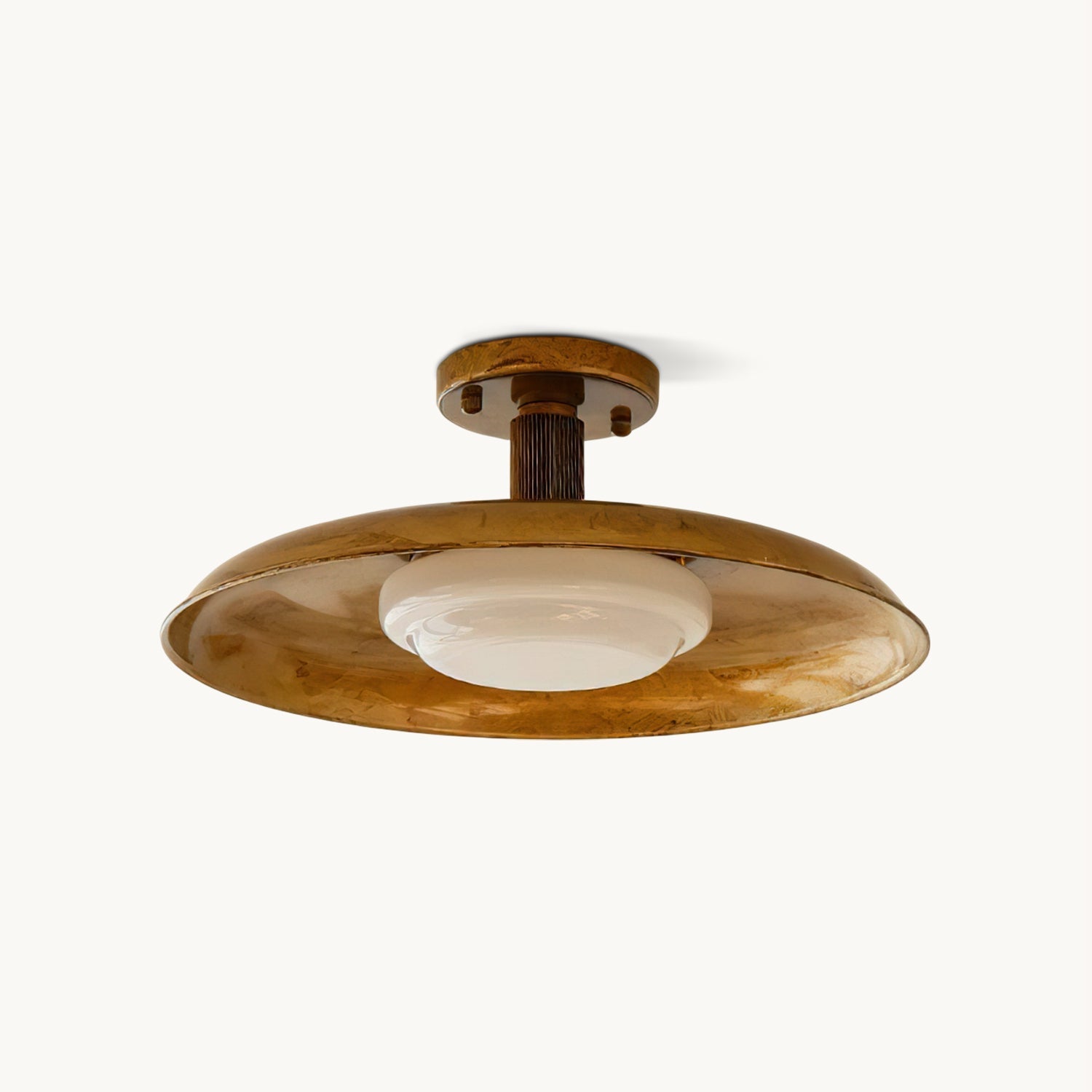 Oscar Flush Mount Ceiling Light in Antique Gold or Nickel with Opal Glass Diffuser