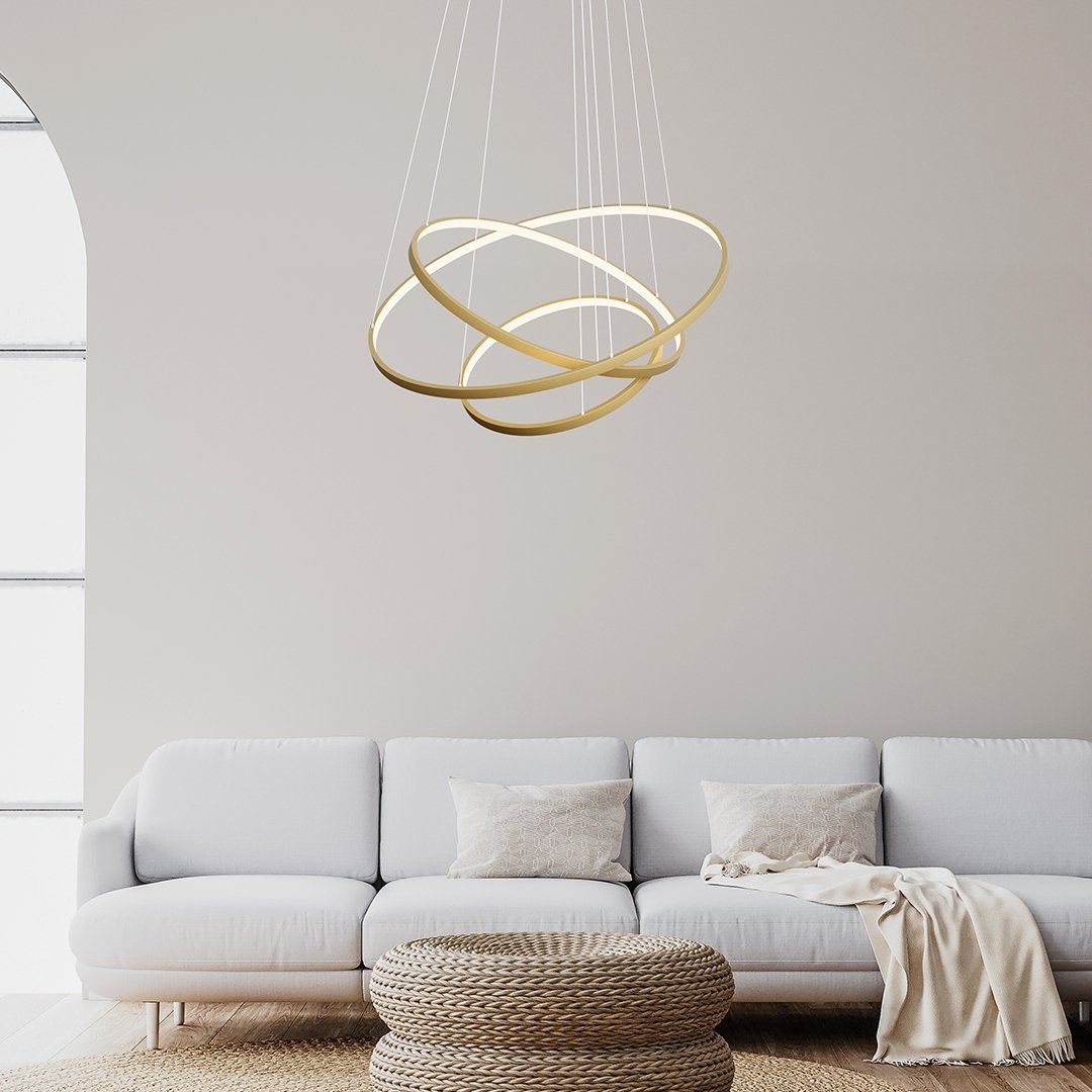 Modern Gold Ring Pendant Light with Sculptural LED Design