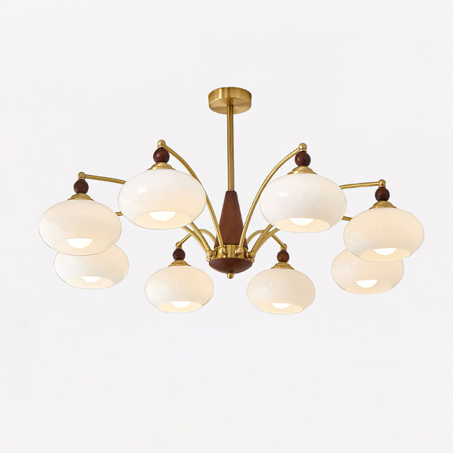 Calliope Retro Chandelier with Amber Glass Shades and Brass Frame