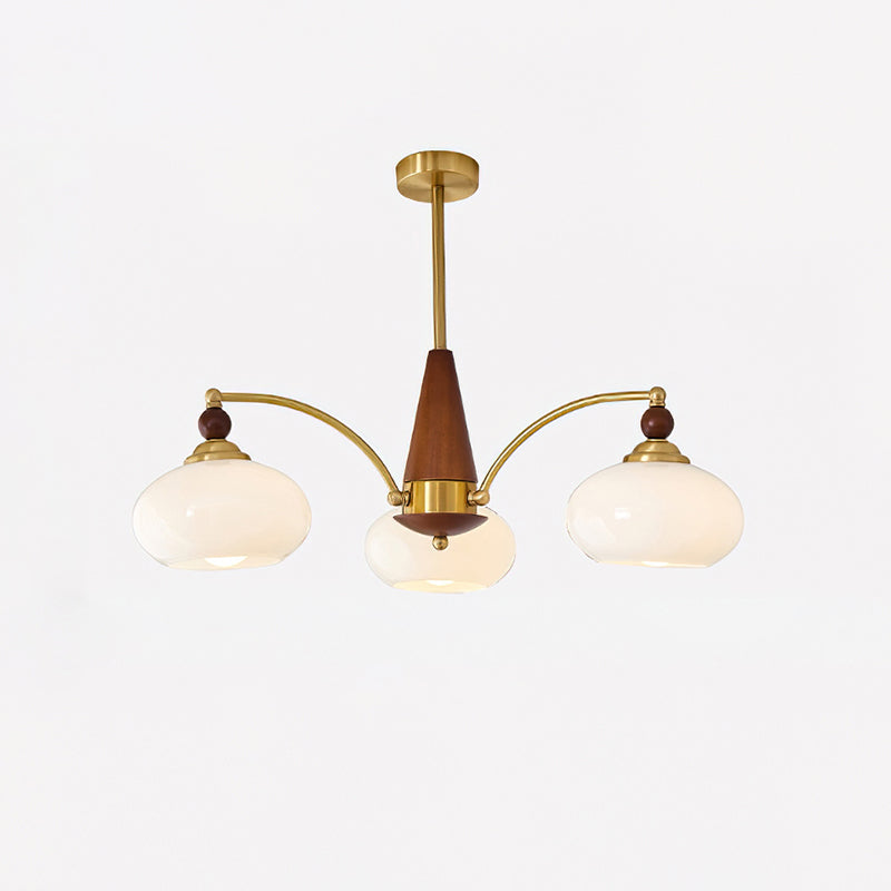 Calliope Retro Chandelier with Amber Glass Shades and Brass Frame