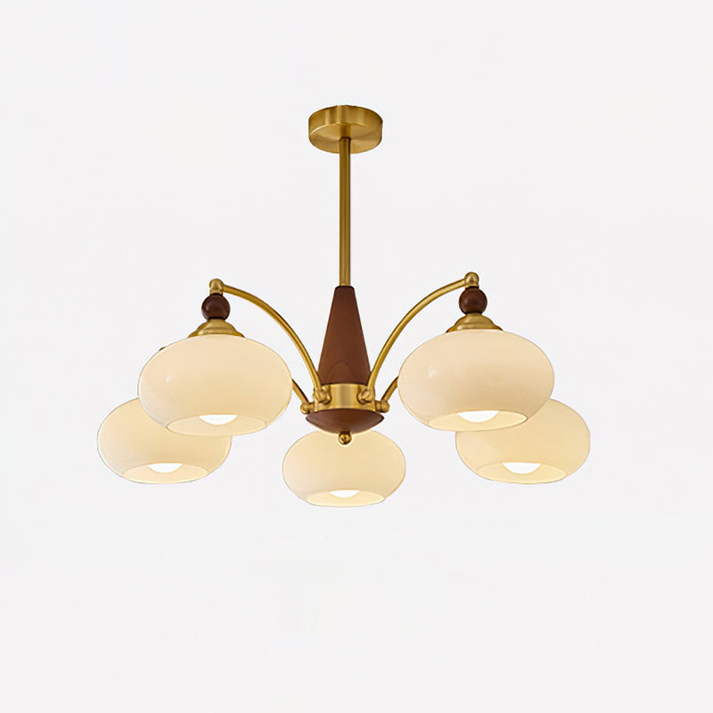 Calliope Retro Chandelier with Amber Glass Shades and Brass Frame