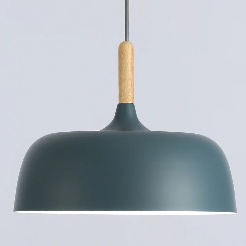 Modern Nordic Dome Pendant Light – Metal Hanging Lamp with Wood Accent