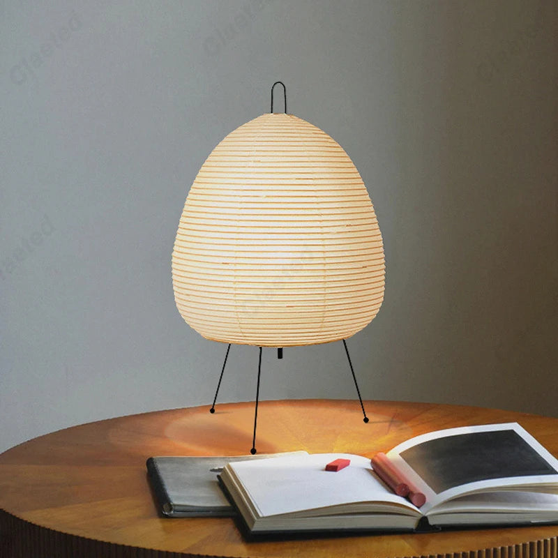 Japanese Rice Paper Table Lamp – Tripod Wabi-Sabi Lantern