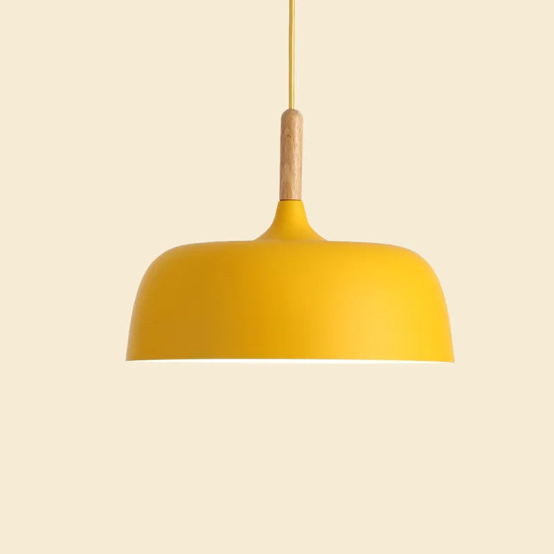 Modern Nordic Dome Pendant Light – Metal Hanging Lamp with Wood Accent