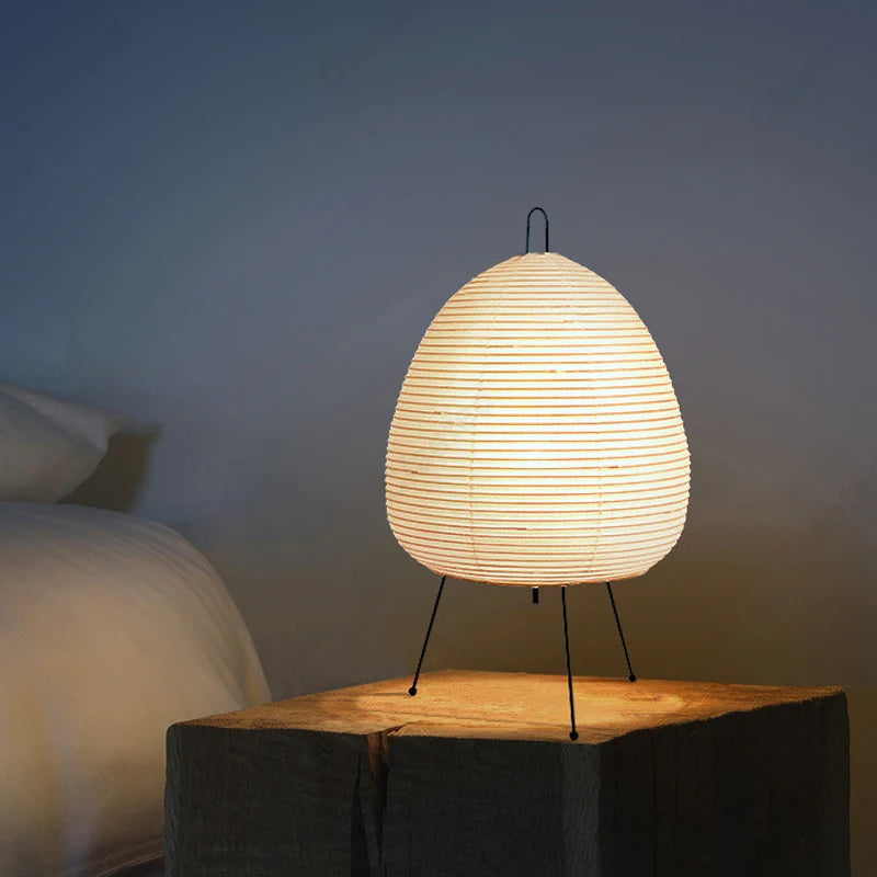 Japanese Rice Paper Table Lamp – Tripod Wabi-Sabi Lantern