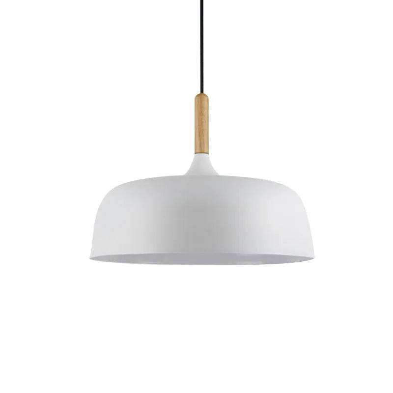 Modern Nordic Dome Pendant Light – Metal Hanging Lamp with Wood Accent