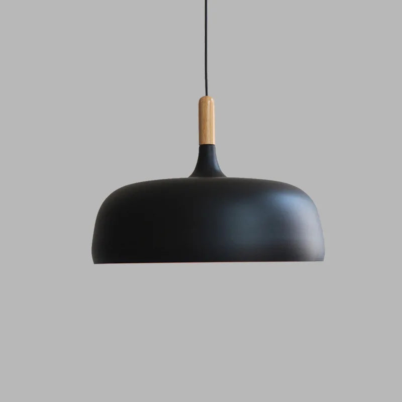 Modern Nordic Dome Pendant Light – Metal Hanging Lamp with Wood Accent