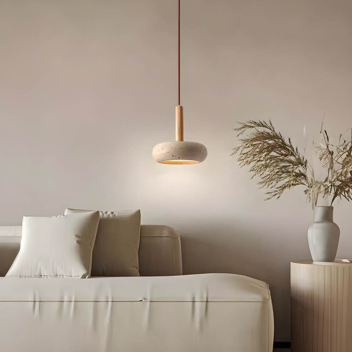 Travertine Stone Pendant Light – Modern Minimalist Hanging Lamp