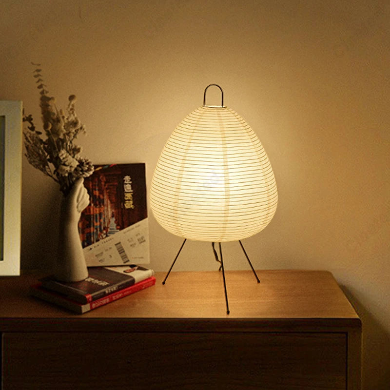 Japanese Rice Paper Table Lamp – Tripod Wabi-Sabi Lantern