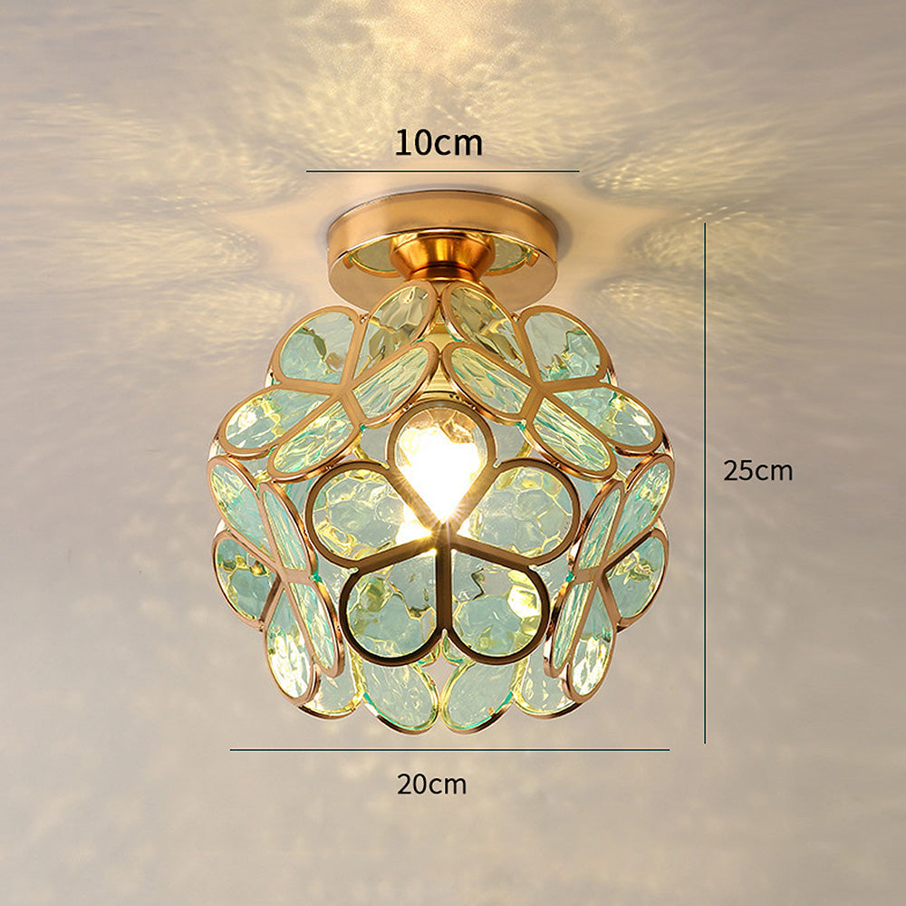 Floral Glass Globe Flush Ceiling Light