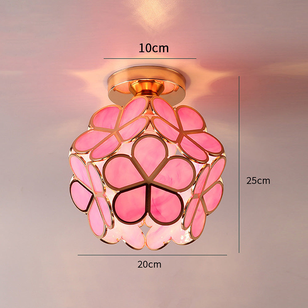 Floral Glass Globe Flush Ceiling Light