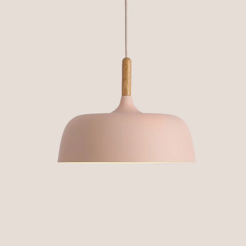 Modern Nordic Dome Pendant Light – Metal Hanging Lamp with Wood Accent
