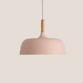 Modern Nordic Dome Pendant Light – Metal Hanging Lamp with Wood Accent