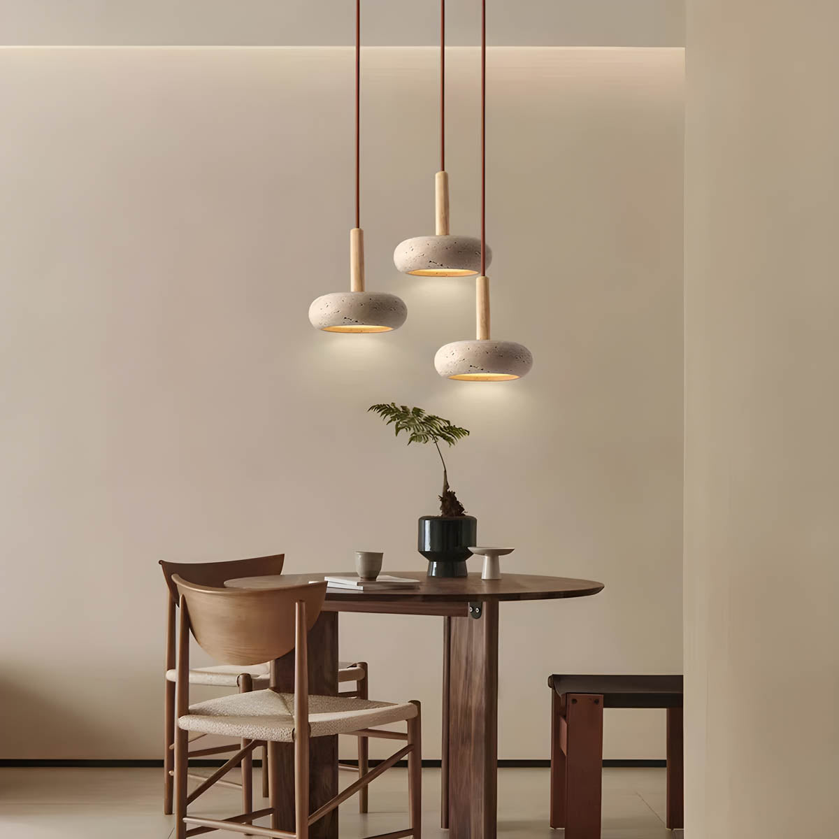 Travertine Stone Pendant Light – Modern Minimalist Hanging Lamp