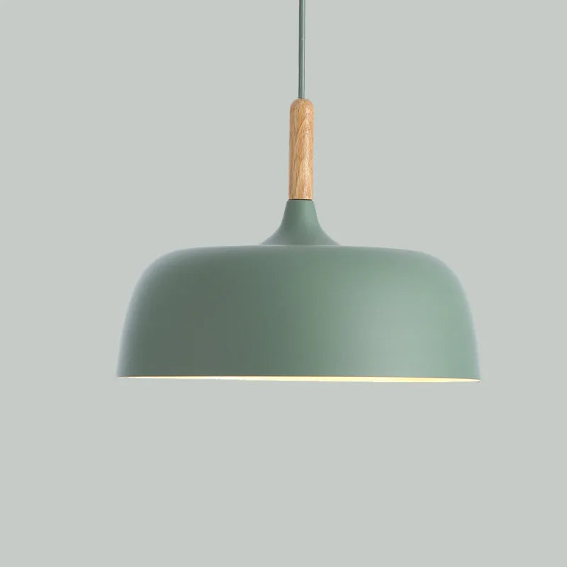 Modern Nordic Dome Pendant Light – Metal Hanging Lamp with Wood Accent