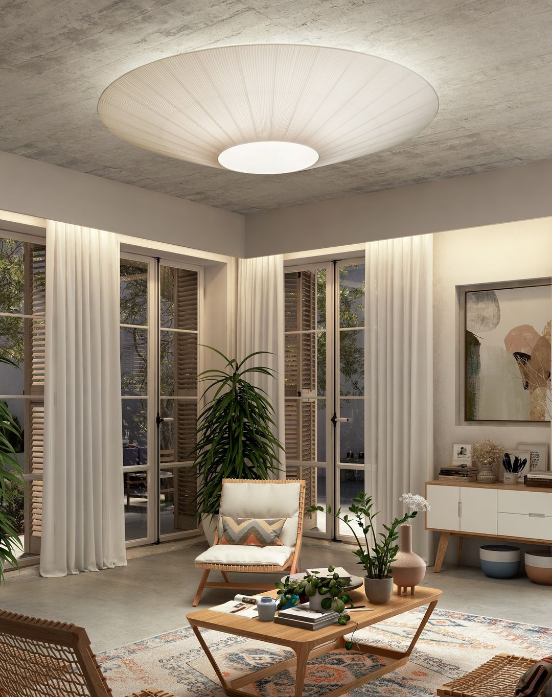 Siam Geometric Flush Mount Ceiling Light with Fabric Diffuser