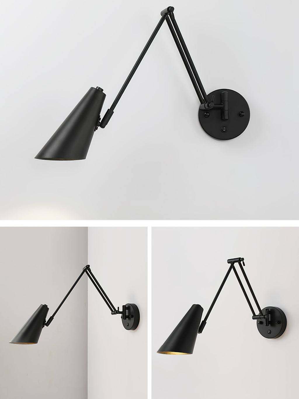 Adjustable Swing Arm Wall Light in Metal – Articulating Task Wall Lamp